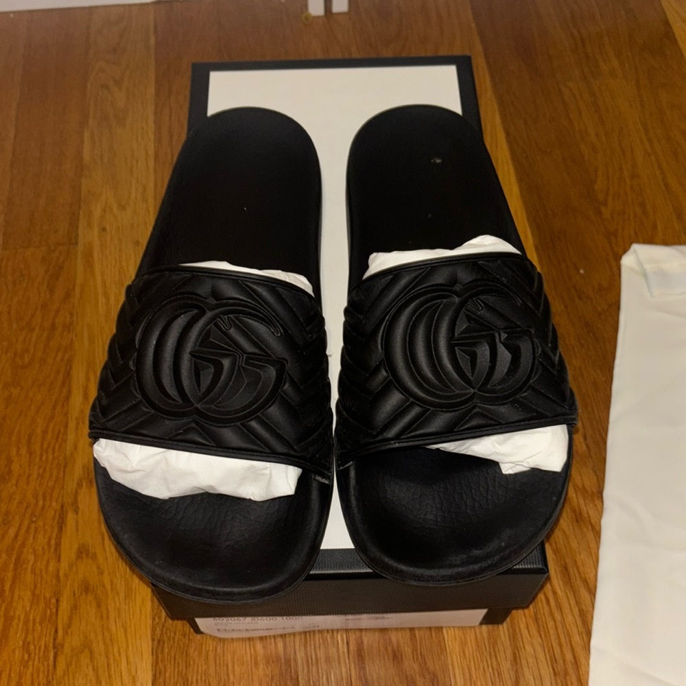 Gucci Quilted Black Slide Sandals